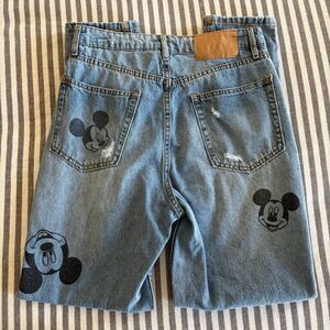 H&M Mickey Print Jeans Mom Style Straight Leg High Waist Size 6